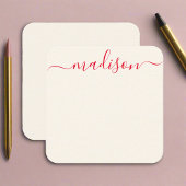 Custom Name Red Typography Girly Feminine Notitiekaartje