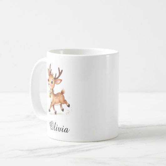 Custom Name Reindeer Coffee Mug - Personalized Koffiemok (Voorkant links)