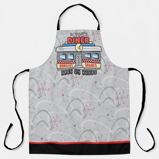 Custom NAME Retro 50 Diner Sign Fifties Atomic Schort (Voorkant)