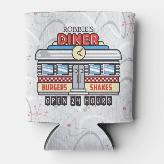 Custom NAME Retro 50s Diner Sign Fifties Atomic Blikjeskoeler (Voorkant)