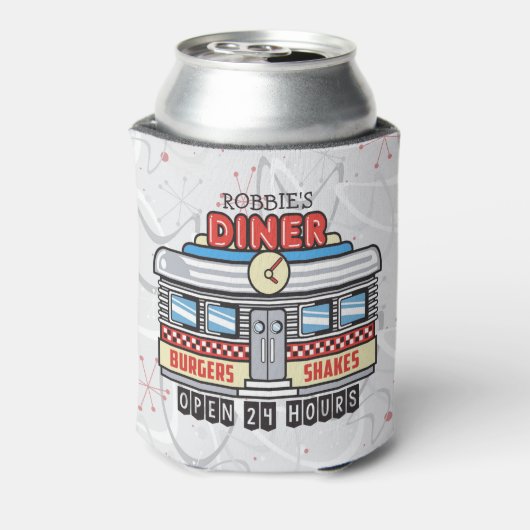 Custom NAME Retro 50s Diner Sign Fifties Atomic Blikjeskoeler (Blikje Achterkant)