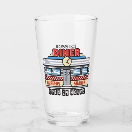 Custom NAME Retro 50s Diner Sign Fifties Atomic Glas (Voorkant)