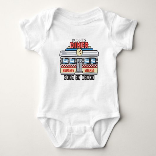 Custom NAME Retro 50s Diner Sign Fifties Atomic Romper (Voorkant)