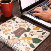 Custom Name Retro Floral Cream Peach Yellow