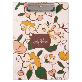 Custom Name Retro Floral Meadow Cream Peach Yellow Klembord