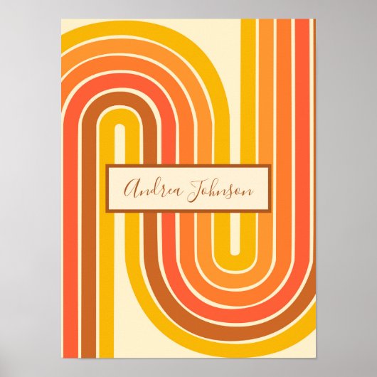 Custom Name Retro Rainbow Stripes Wall Art Poster (Voorkant)