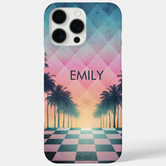 Custom Name Retro Synthwave Sunset Palm Trees Case-Mate iPhone Case (Achterkant)