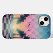 Custom Name Retro Synthwave Sunset Palm Trees Case-Mate iPhone Case (Achterkant (horizontaal))