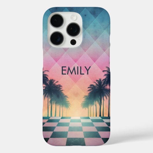 Custom Name Retro Synthwave Sunset Palm Trees Case-Mate iPhone Case (Achterkant)