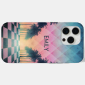 Custom Name Retro Synthwave Sunset Palm Trees Case-Mate iPhone Case (Achterkant (horizontaal))