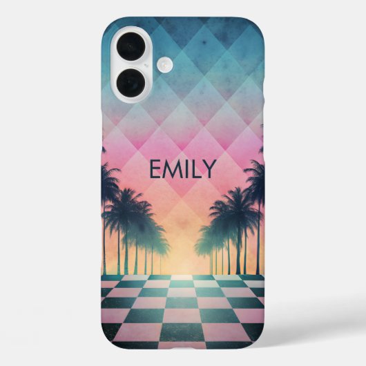 Custom Name Retro Synthwave Sunset Palm Trees Case-Mate iPhone Case (Achterkant)