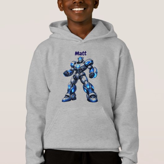 Custom Name Robot Kids Birthday Hoodie Gift (Voorkant)