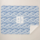 Custom Name Royal Blue Toile de Jouy Throw Blanket (Voorkant (horizontaal))