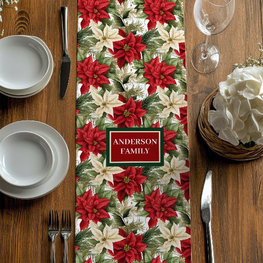 Custom Name Runner Chic Red Green Holiday Look Medium Tafelloper