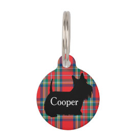 Custom Name Scottish Terrier Dog Plaid Pet ID Tag Huisdierpenning