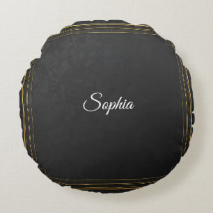 Custom Name Sierkussen – Elegant Zwart & Goud PE Rond Kussen