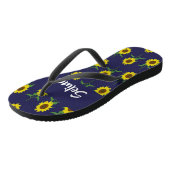 Custom name sunflowers on blue teenslippers (Schuin)