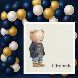 Custom Name Teddy Bear Boy Baby Shower Servet