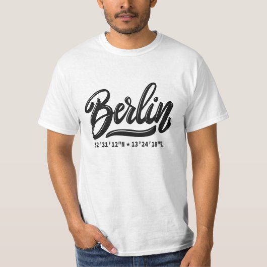 Custom Name / Text Berlin Germany Coordinates T-shirt (Voorkant)