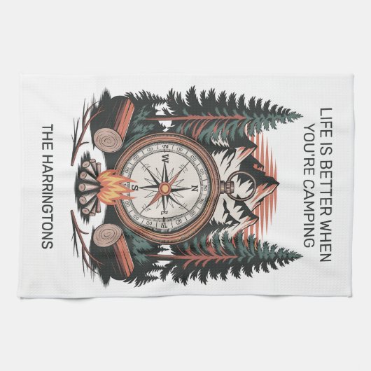 Custom Name & Text Camping Theedoek (Horizontaal)