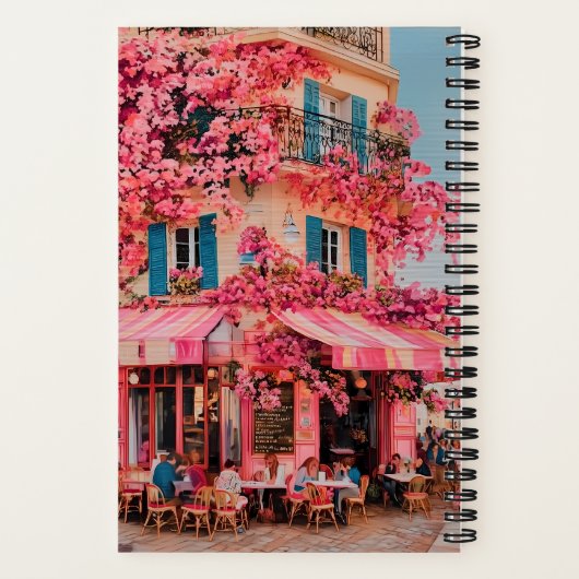 Custom Name/title Notebook – Pink Flower Café Notitieboek (Achterkant)
