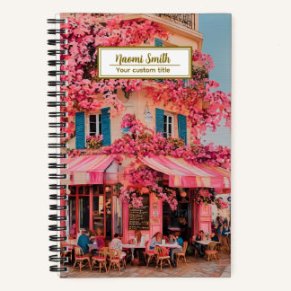 Custom Name/title Notebook – Pink Flower Café  Notitieboek