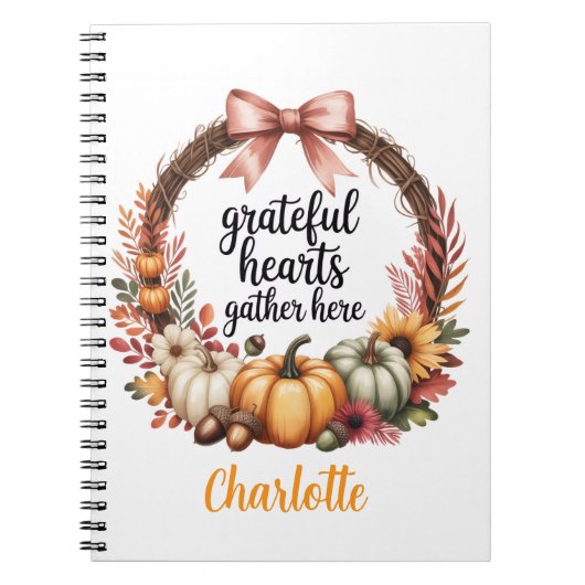 Custom name Unique autumn themed wreath  Notitieboek (Voorkant)