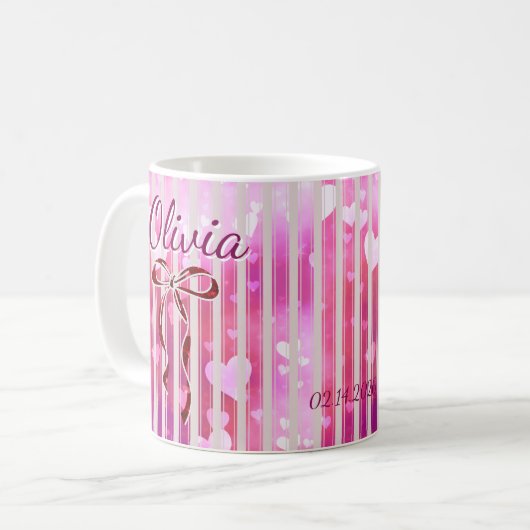 Custom Name Valentine Mug | Personalized Pink Hear (Devant gauche)