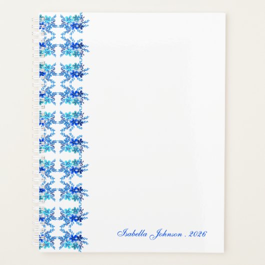Custom Name Watercolor Blue Floral Planner (Voorkant)