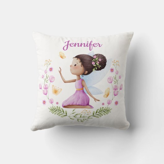 Custom Name Whimsical Nursery Fairy Pillow Kussen (Achterkant)