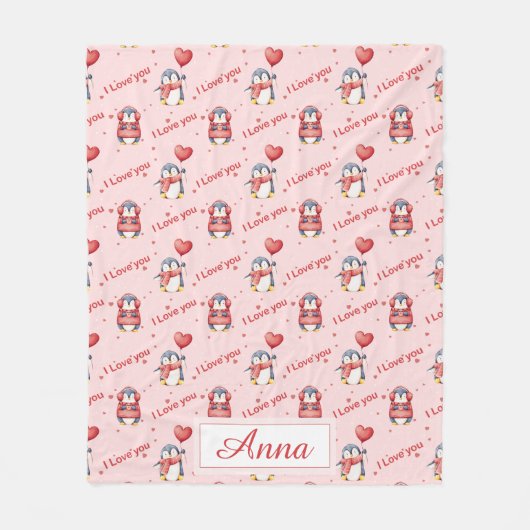 Custom Name Whimsical Penguin Kids Fleece Blanket Deken (Voorkant)