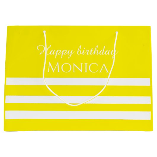 custom name white and yellow birthday groot cadeauzakje (Voorkant)