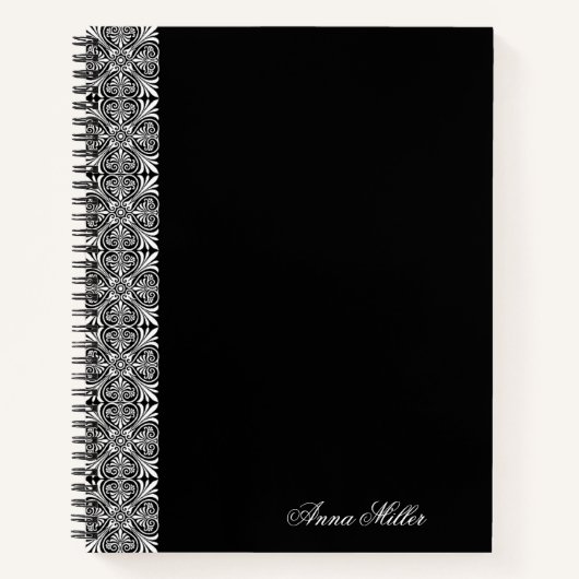 Custom Name White Vector Pattern Black Notebook Notitieboek (Voorkant)