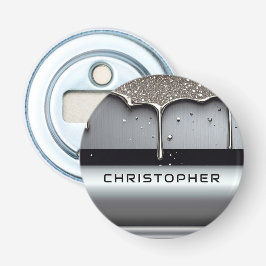 Custom Name With Dripping Liquid Metal Button Flesopener