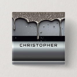 Custom Name With Dripping Liquid Metal Vierkante Button 5,1 Cm