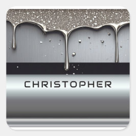 Custom Name With Dripping Liquid Metal Vierkante Sticker