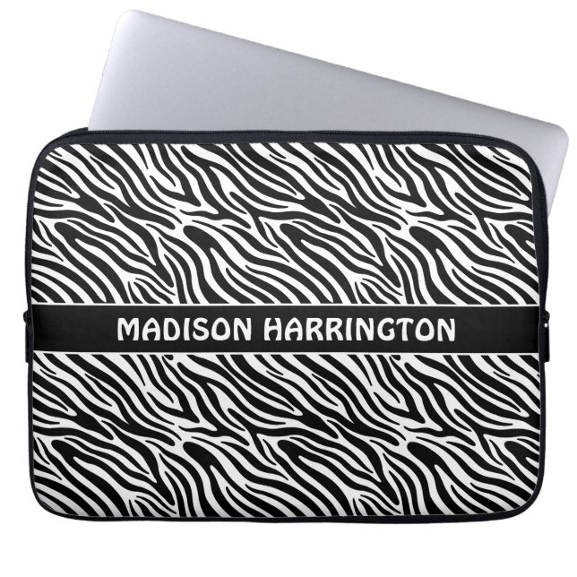 Custom Name Zebra Pattern Laptop Sleeve (Voorkant)