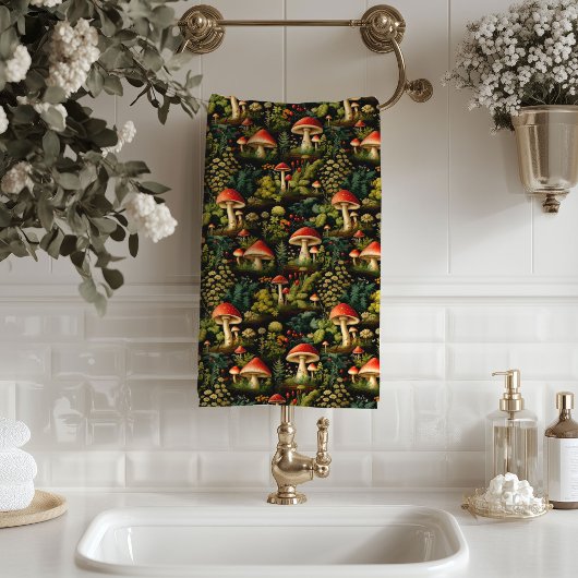 Custom Nature Towel Mushrooms in Terracotta Bad Handdoek