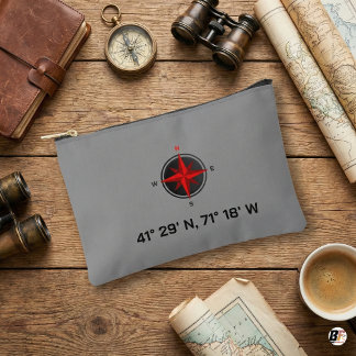 Custom Nautical Compass & Coordinates 41° N 71° W Etui