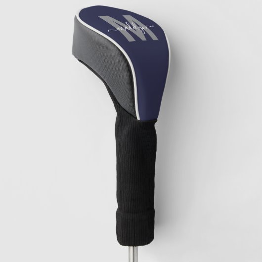 Custom Navy Blue Initiaal Naam Monogram Golfheadcover (Schuin)