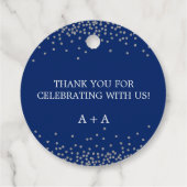 Custom Navy Blue Silver Confetti bruiloft dank u Bedankjes Labels (Achterkant)