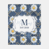 Custom Navy Daisy Gingham Monogram Decor Fleece Deken (Voorkant)
