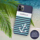 Custom Navy Donkerblauw Wit Aqua Turquoise Stripes Case-Mate iPhone Case