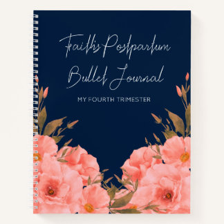 Custom Navy Floral Postpartum Journal For New Moms
