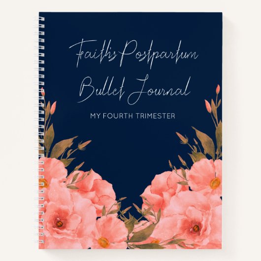 Custom Navy Floral Postpartum Journal For New Moms (Devant)