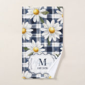 Custom Navy Gingham Daisy Monogram Bad Handdoek (Handdoek)