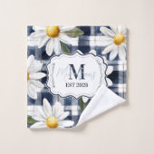 Custom Navy Gingham Daisy Monogram Bad Handdoek (Wasdoekje)