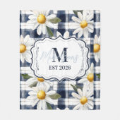 Custom Navy Gingham Daisy Monogram Fleece Deken (Voorkant)