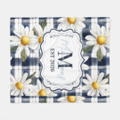 Custom Navy Gingham Daisy Monogram Fleece Deken (Voorkant (Horizontaal))