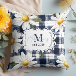 Custom Navy Gingham Daisy Monogram Kussen